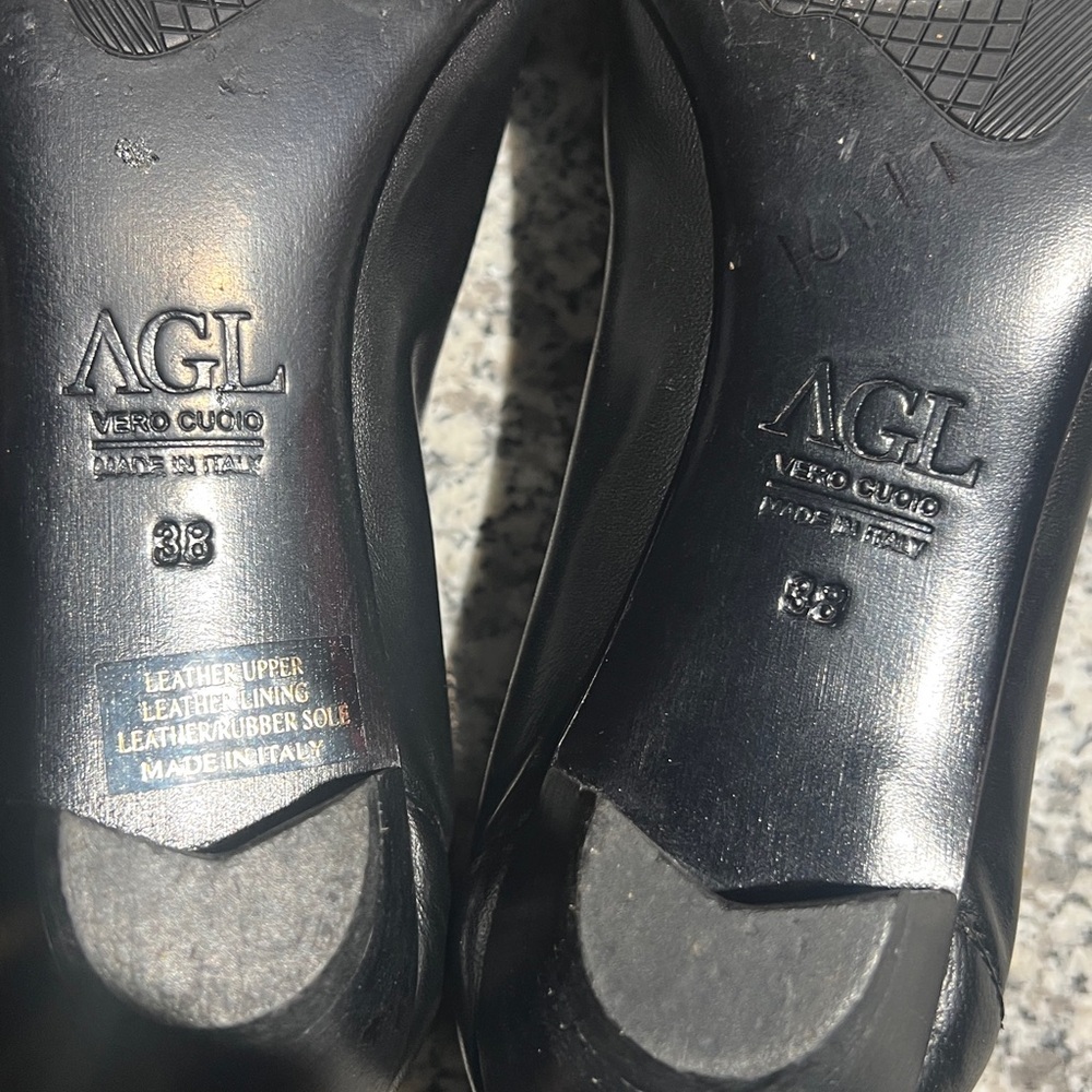 AGL Attilio Giusti Leombruni Black Leather Cap Toe Ballet Kitten Heels size 7.5 - Picture 10 of 11